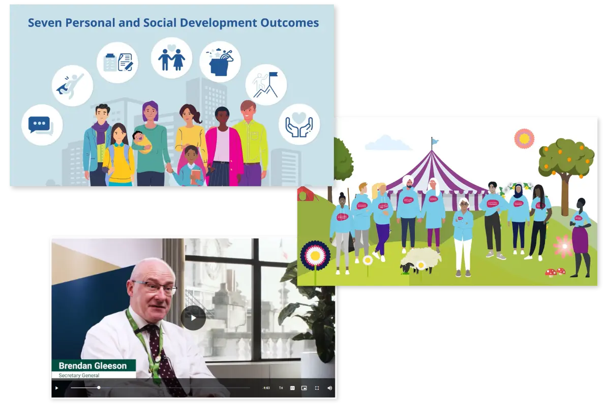 Stills from animated explainer videos and in-person interviews for practitioner insights