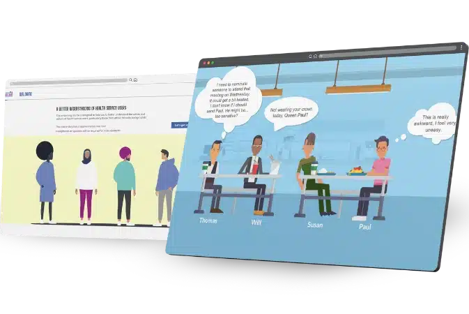 diversity and inclusion eLearning examples taken from the Dublin City Council unconscious bias course and the marston wellbeing course on barriers to healthcare